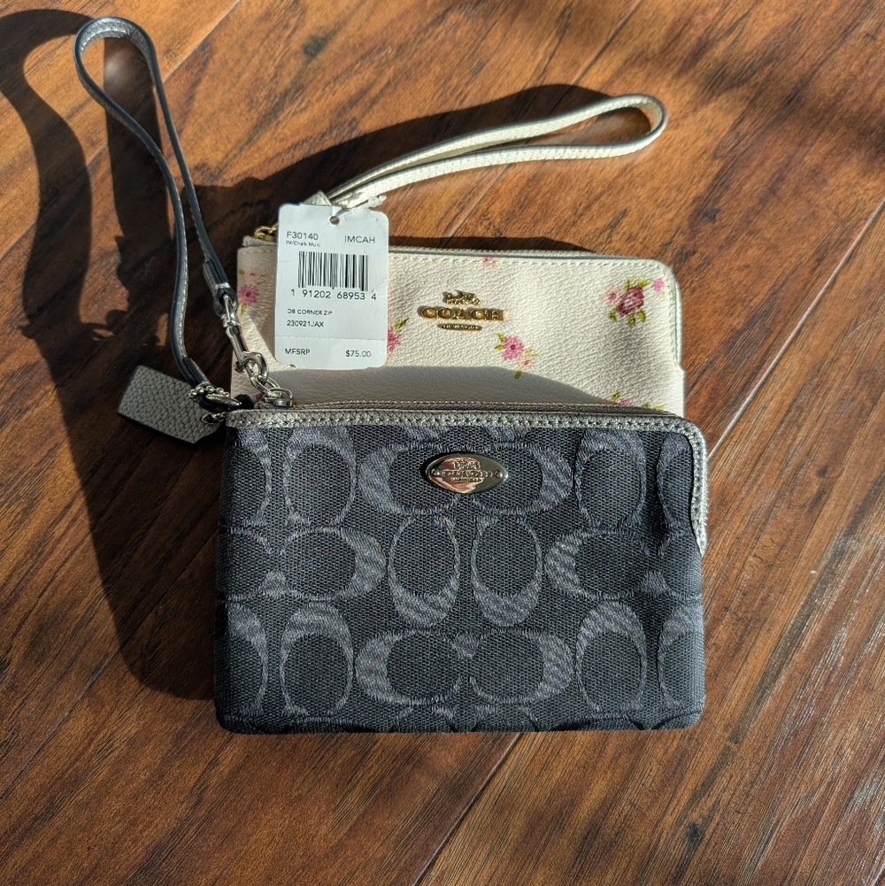 Floral Wristlet:Coach Floral NWT Cream Rose Print. Black Wristlet:Coach Jacquard
